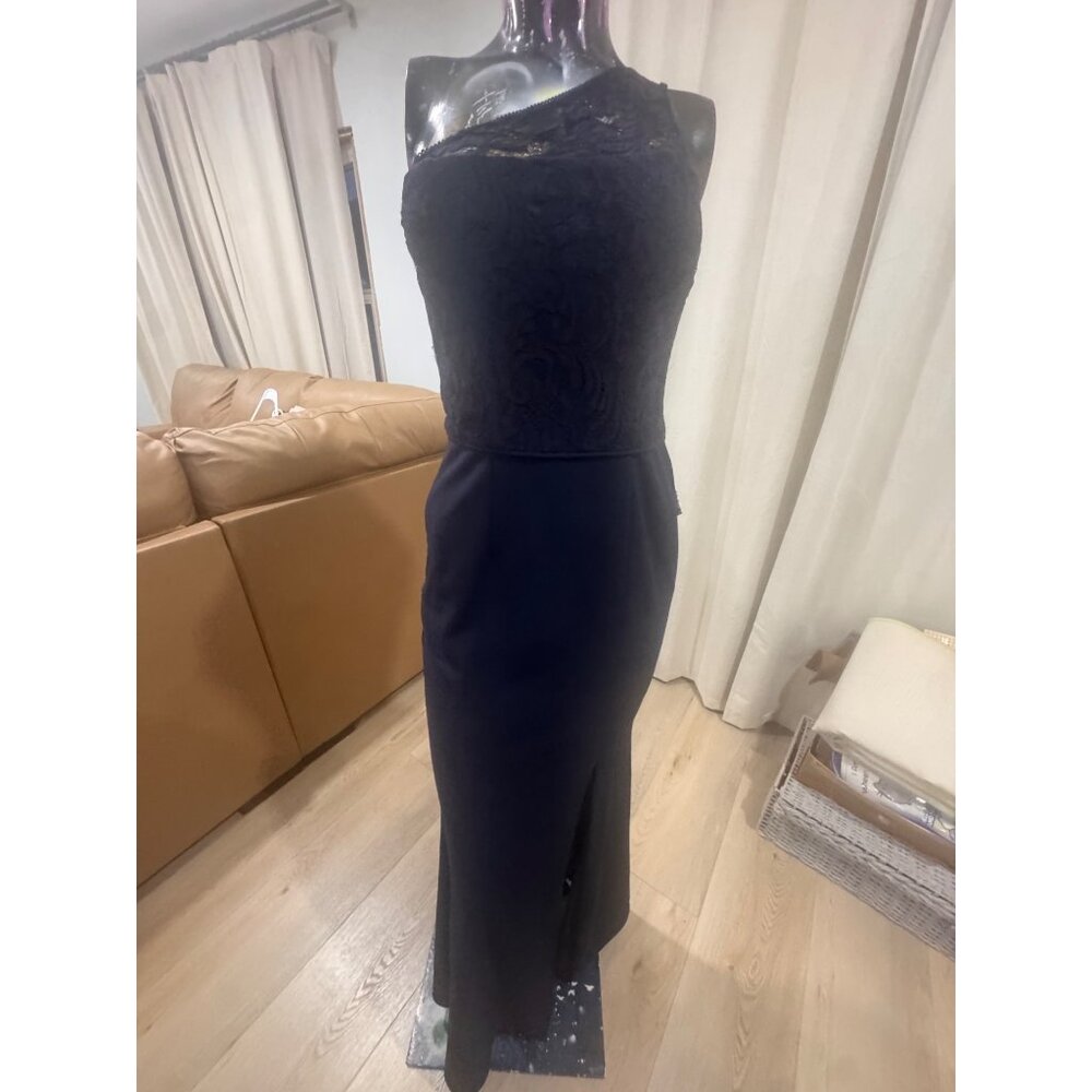 Adrianna Papell Midnight Lace Crepe Gown One-Shoulder Size 2 Formal Dress With S